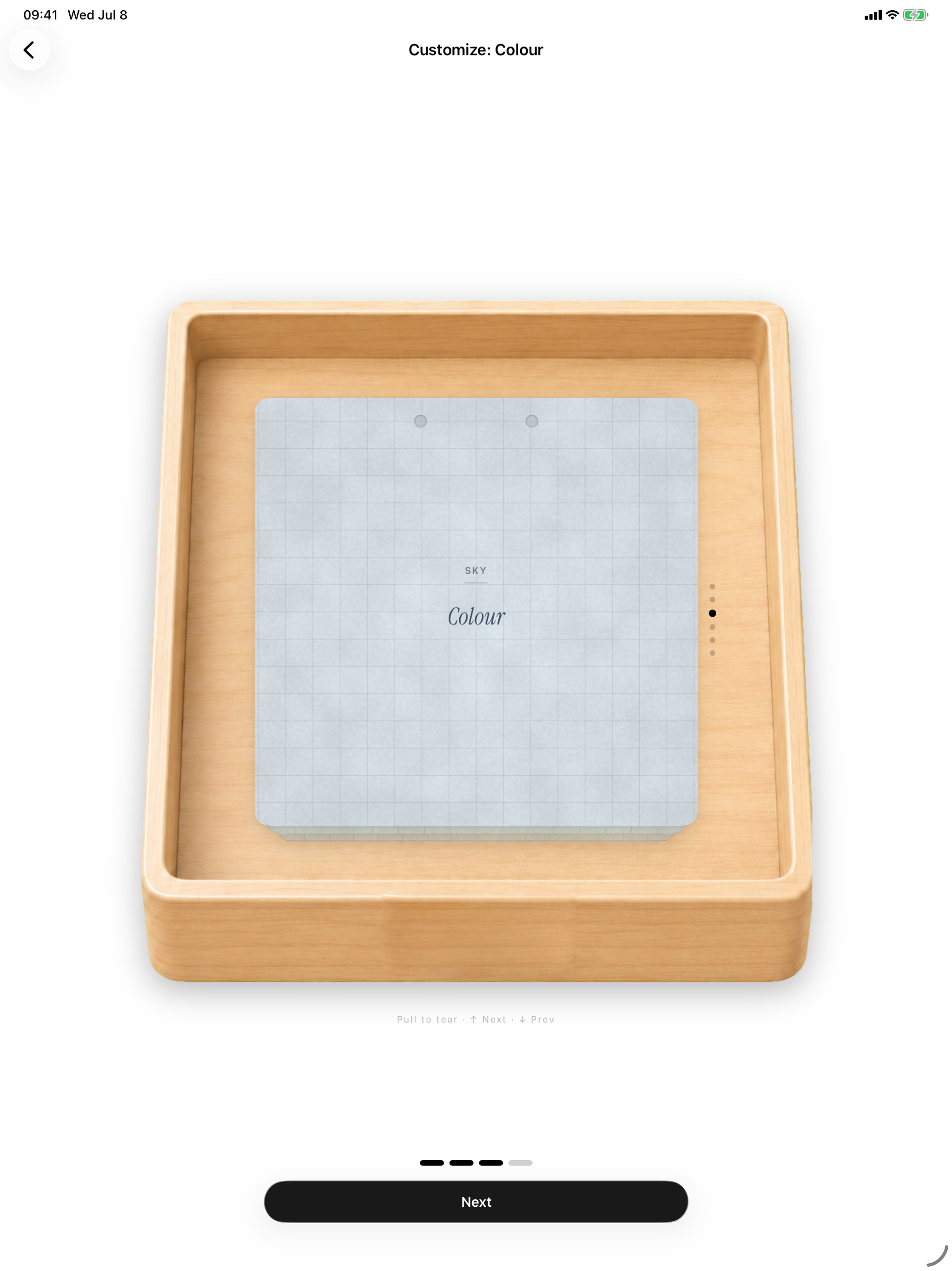 Hibi's paper picker on iPad: choose texture, ruling and color for your calendar